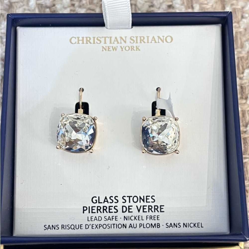 Christian Siriano Sparkling Earrings Gold with Clear Stones